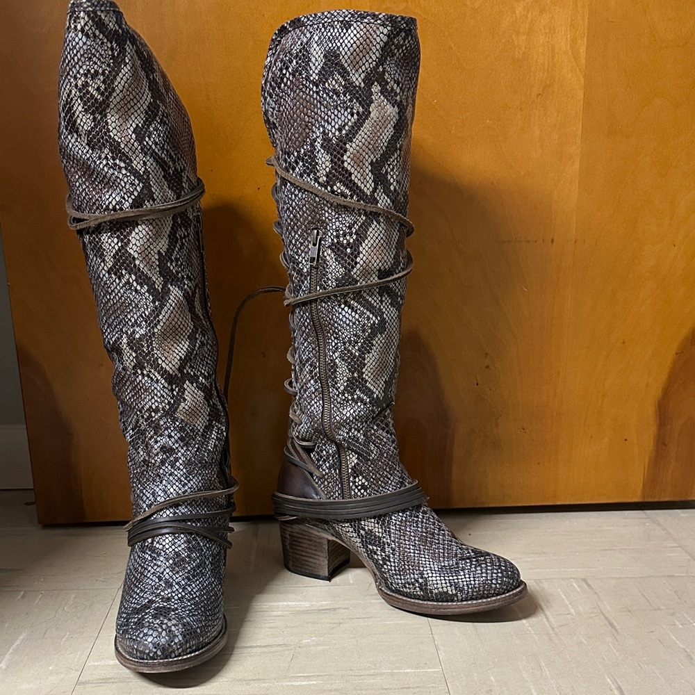 Free Bird Snakeskin Patterned Knee-High Boots